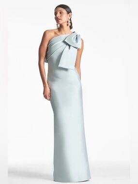 Sachin + Babi Bonnie Gown in Ash Blue One-Shoulder Gown with Oversized Bow NEW 2